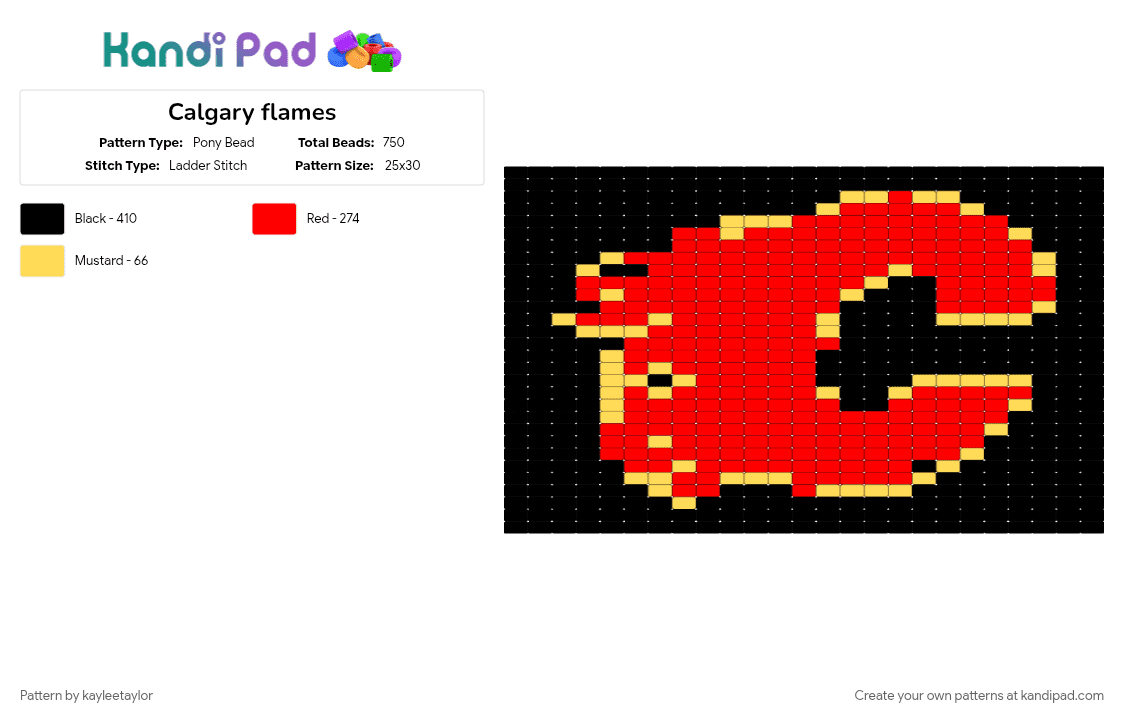 Calgary flames - Pony Bead Pattern by kayleetaylor on Kandi Pad - red