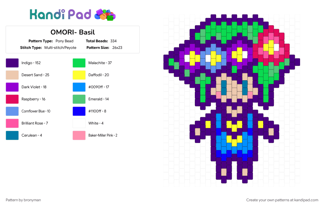 OMORI- Basil - Pony Bead Pattern by bronyman on Kandi Pad - basil, character, nintendo, omori headspace, purple, teal, video game