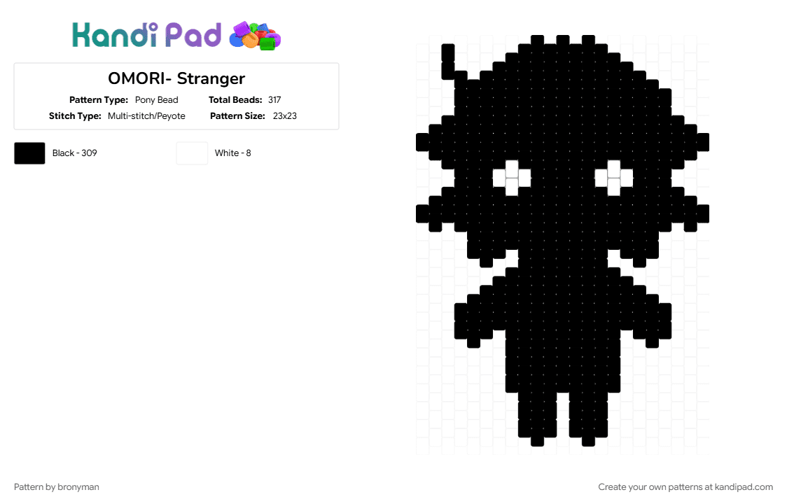 OMORI- Stranger - Pony Bead Pattern by bronyman on Kandi Pad - black, character, kandi charm, nintendo, omori, stranger, video game