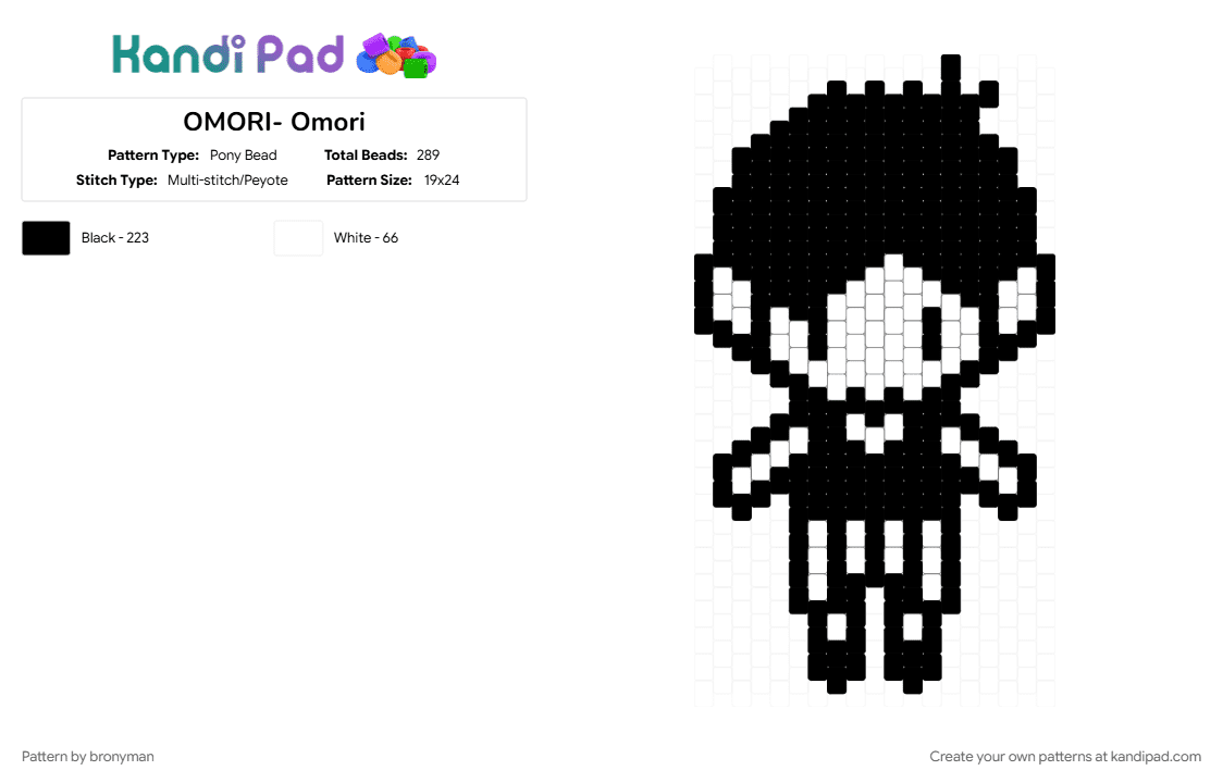 OMORI- Omori - Pony Bead Pattern by bronyman on Kandi Pad - black, character, kandi charm, nintendo, omori, video game