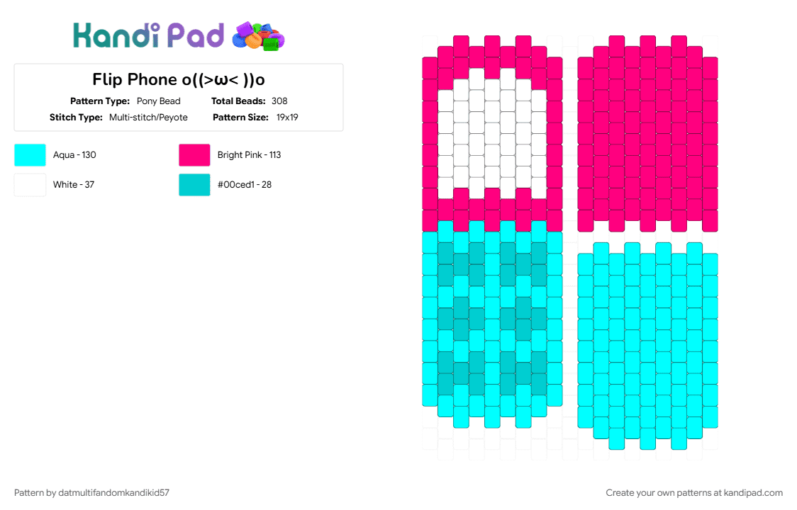 Flip Phone o((>ω< ))o - Pony Bead Pattern by datmultifandomkandikid57 on Kandi Pad - light blue, pink
