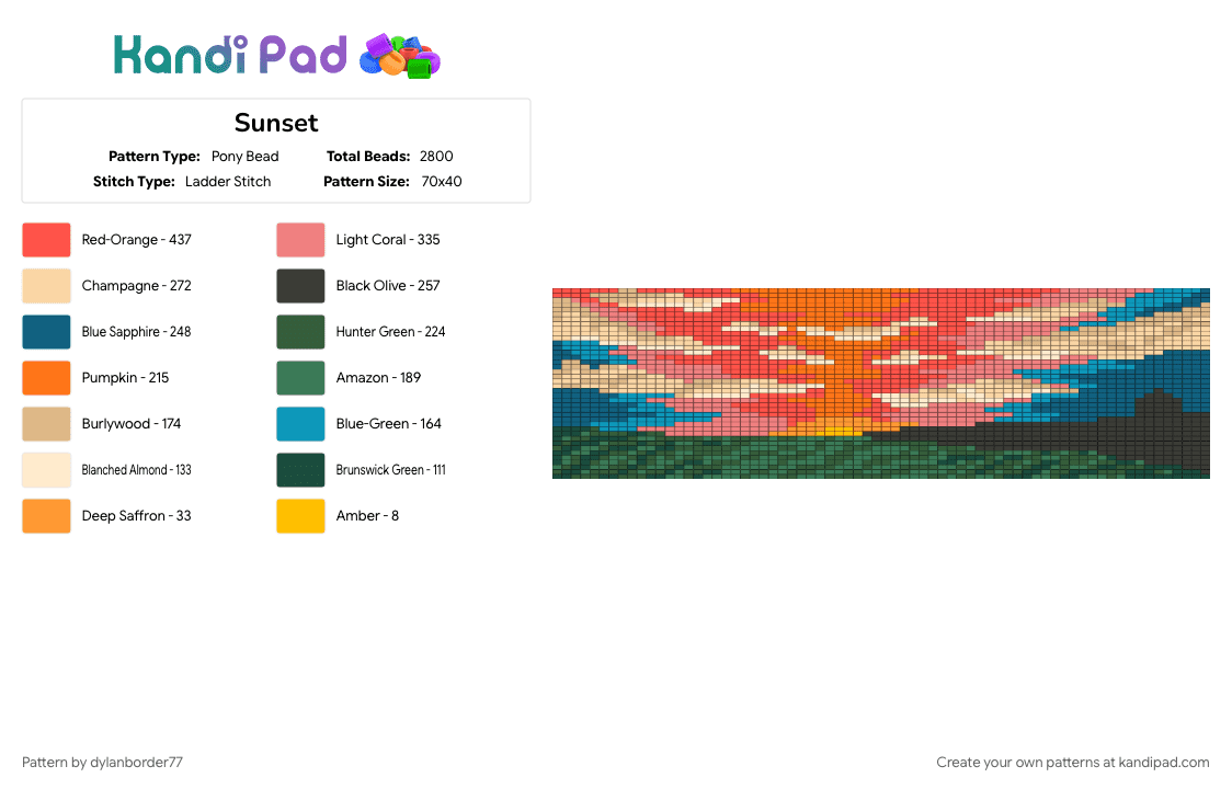 Sunset - Pony Bead Pattern by dylanborder77 on Kandi Pad - beige, red