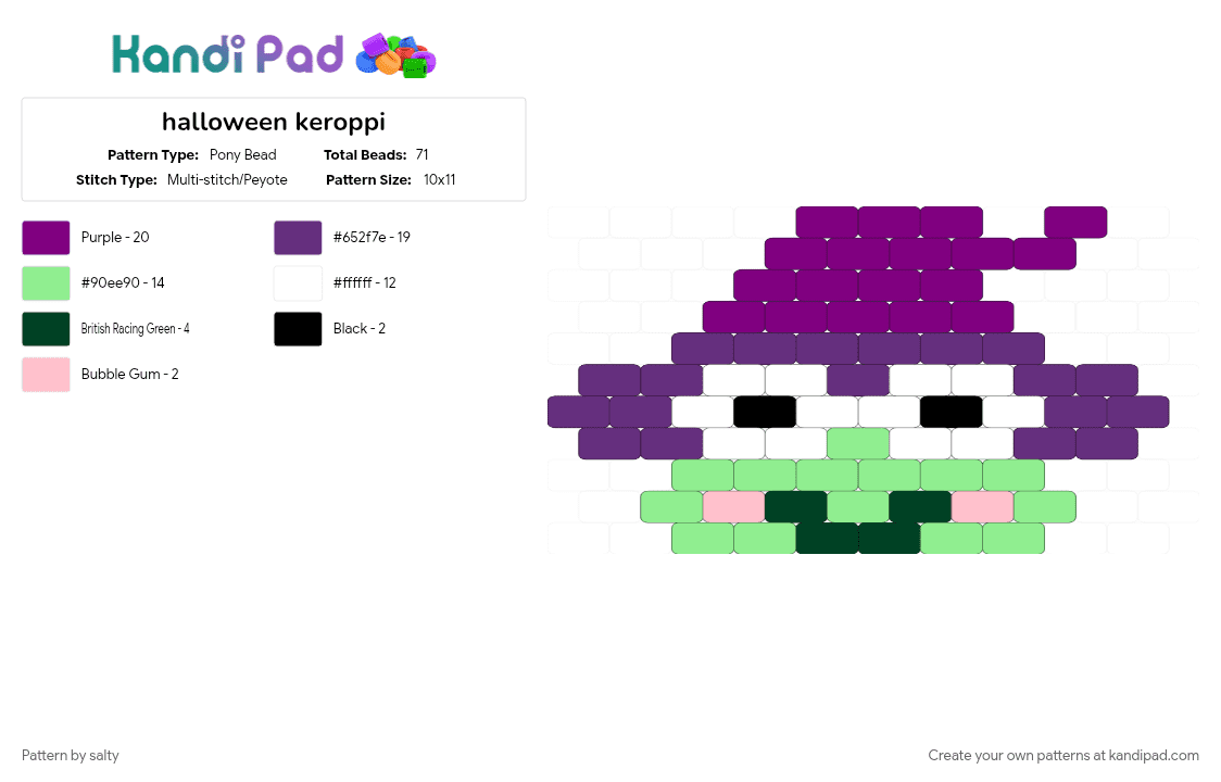 halloween keroppi - Pony Bead Pattern by salty on Kandi Pad - pink, purple