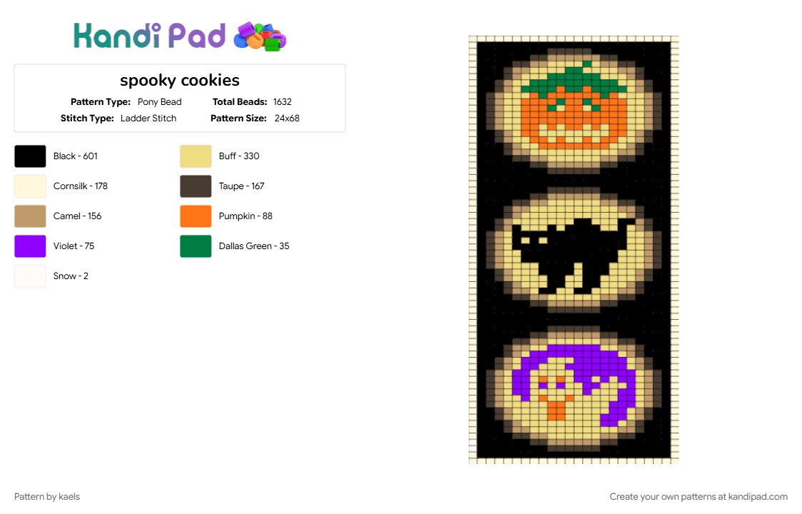 spooky cookies - Pony Bead Pattern by kaels on Kandi Pad - beige, brown, halloween, spooky, yellow
