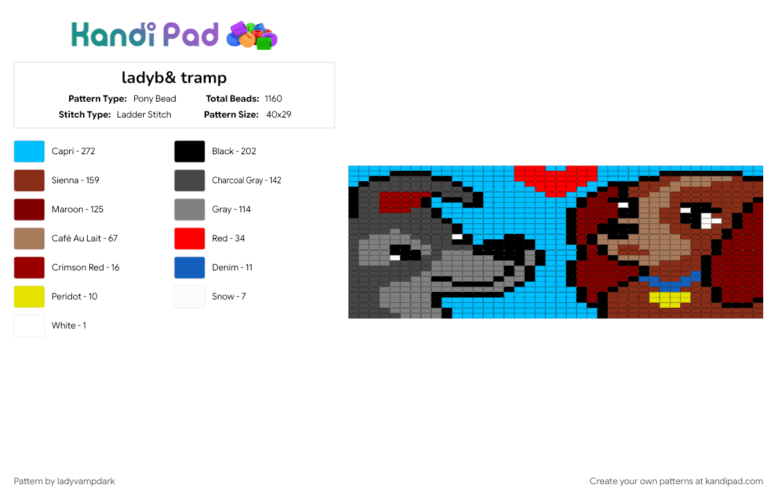 ladyb& tramp - Pony Bead Pattern by ladyvampdark on Kandi Pad - brown, light blue, red