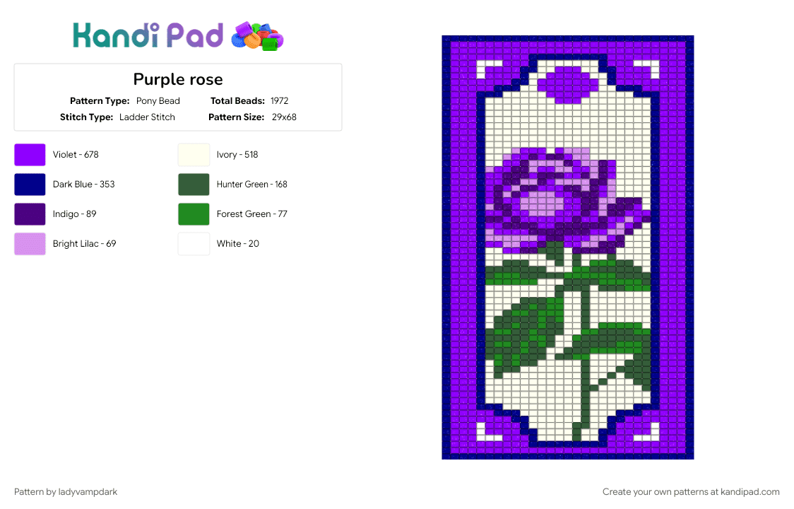 Purple rose - Pony Bead Pattern by ladyvampdark on Kandi Pad - purple