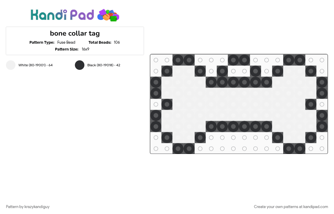 bone collar tag - Fuse Bead Pattern by krazykandiguy on Kandi Pad - black, white