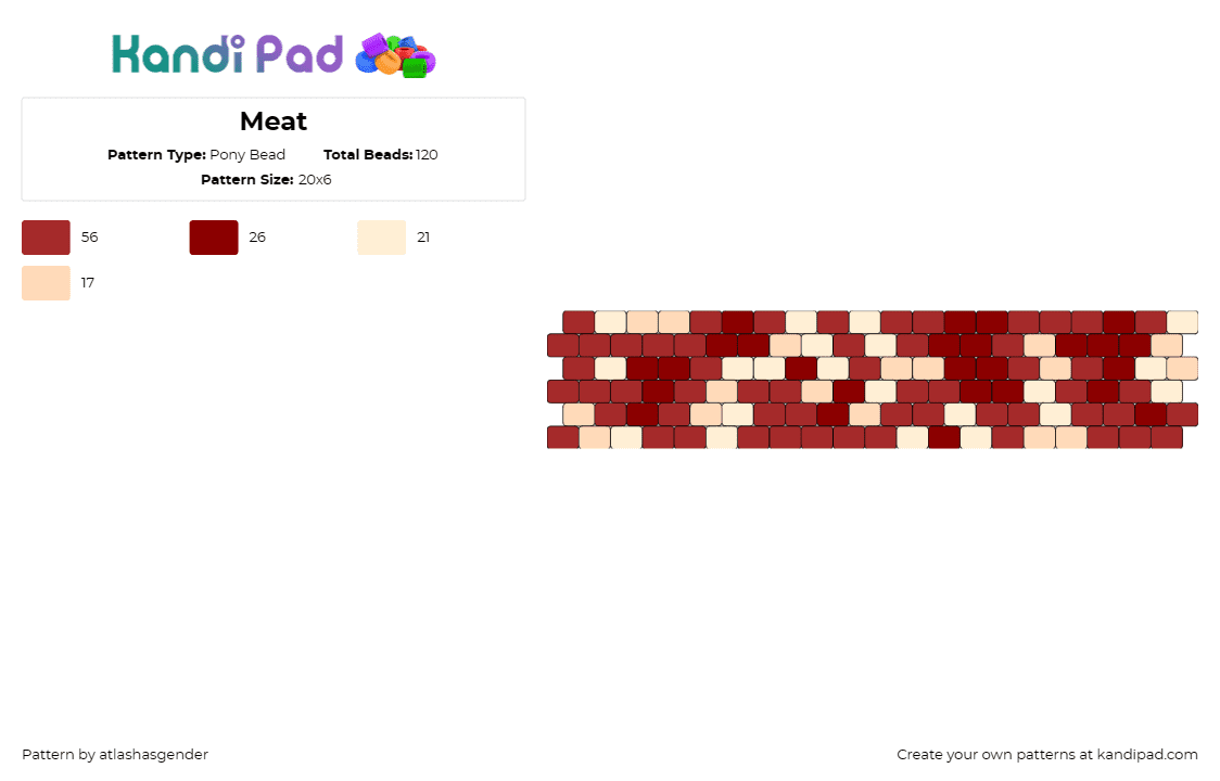 Meat - Pony Bead Pattern by atlashasgender on Kandi Pad - bacon,meat,food,cuff,red,beige