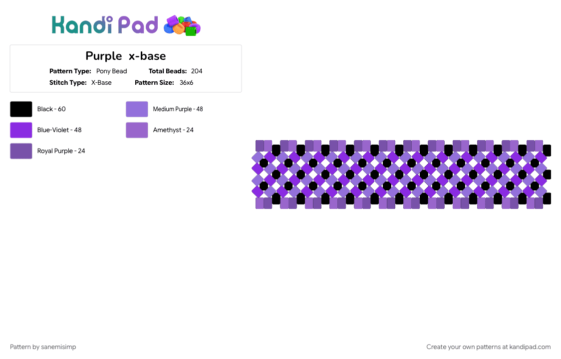 Purple  x-base - Pony Bead Pattern by sanemisimp on Kandi Pad - base, black, purple
