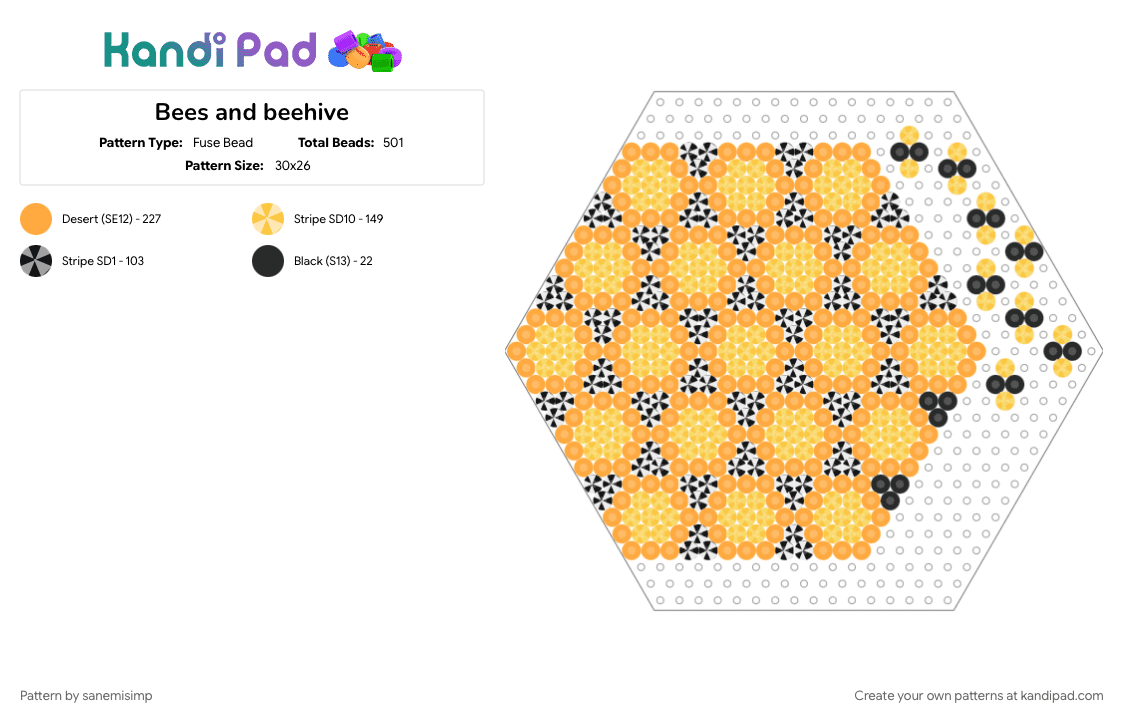 Bees and beehive - Fuse Bead Pattern by sanemisimp on Kandi Pad - orange, yellow