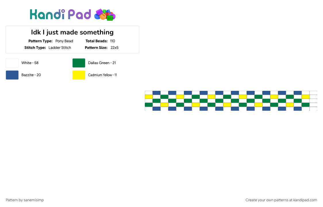 Idk I just made something - Pony Bead Pattern by sanemisimp on Kandi Pad - blue, green, white