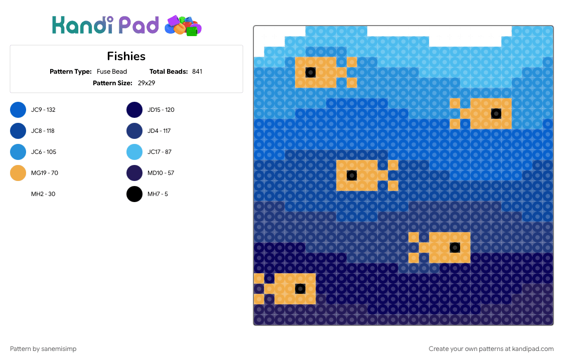 Fishies - Fuse Bead Pattern by sanemisimp on Kandi Pad - blue, colorful, light blue