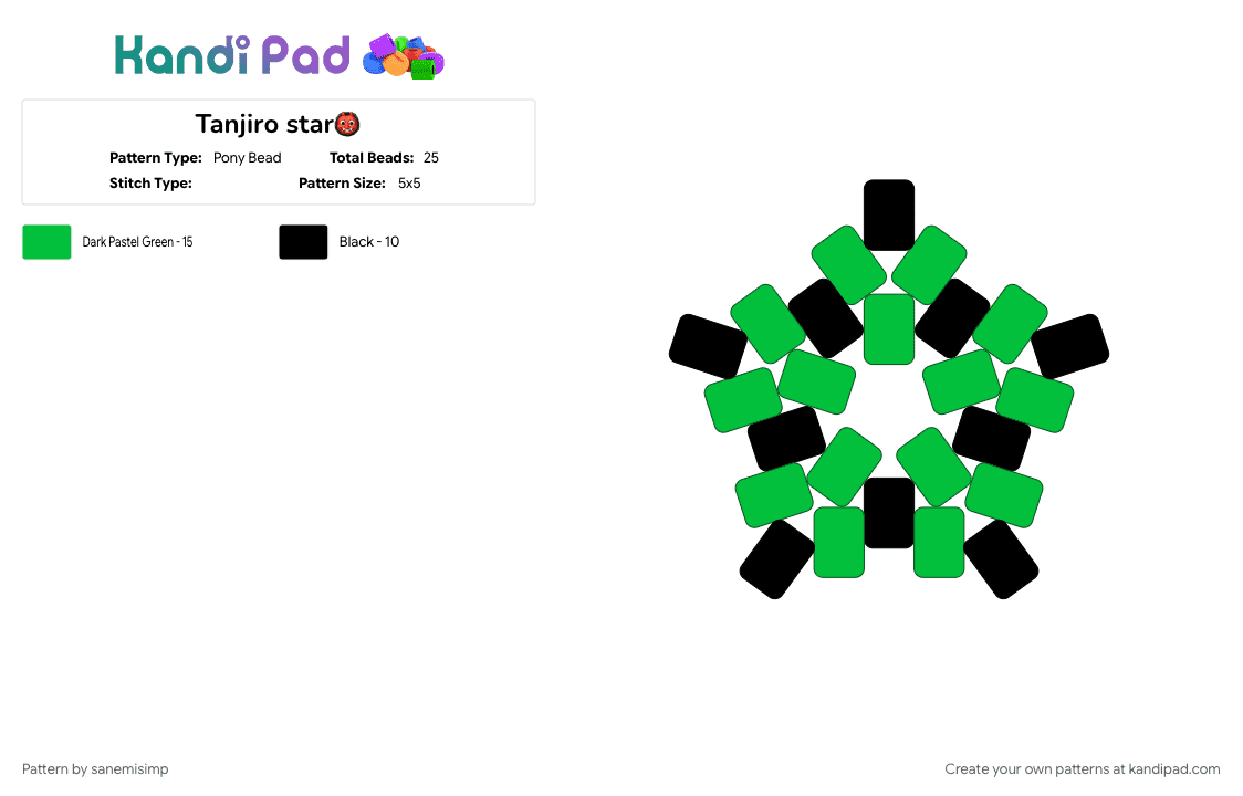 Tanjiro star👹 - Pony Bead Pattern by sanemisimp on Kandi Pad - black, character, green