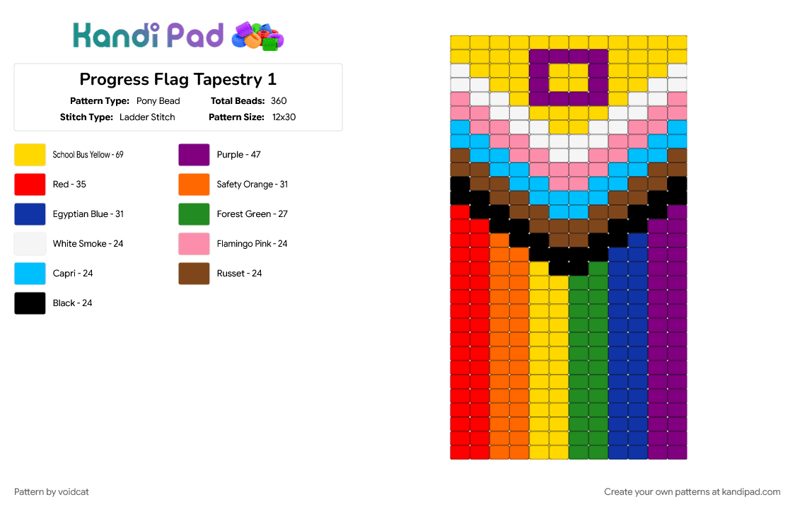 Progress Flag Tapestry 1 - Pony Bead Pattern by voidcat on Kandi Pad - pink, pride, rainbow, red, yellow