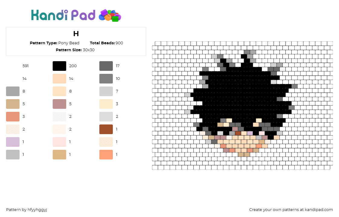 H - Pony Bead Pattern by hfyyhggyj on Kandi Pad - character,chibi,anime,black,tan