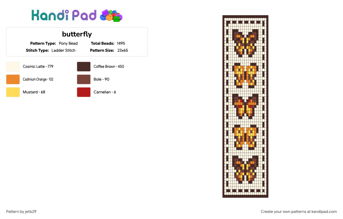 butterfly - Pony Bead Pattern by jetb29 on Kandi Pad - brown, white