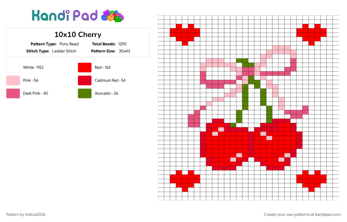 10x10 Cherry - Pony Bead Pattern by indy_co on Kandi Pad - red, white
