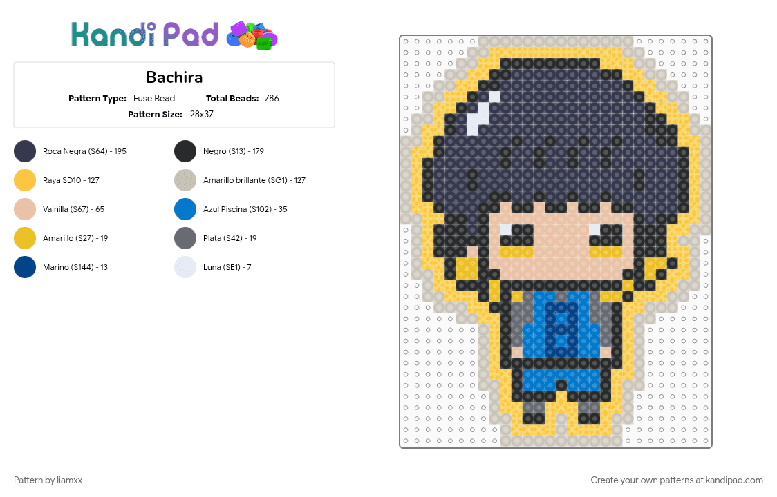 Bachira - Fuse Bead Pattern by liamxx on Kandi Pad - beige, purple, yellow