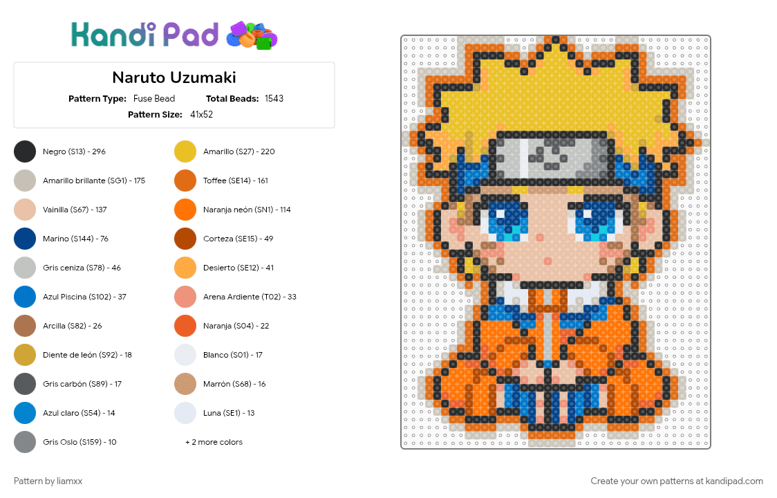 Naruto Uzumaki - Fuse Bead Pattern by liamxx on Kandi Pad - anime, beige, character, chibi, naruto, orange, yellow