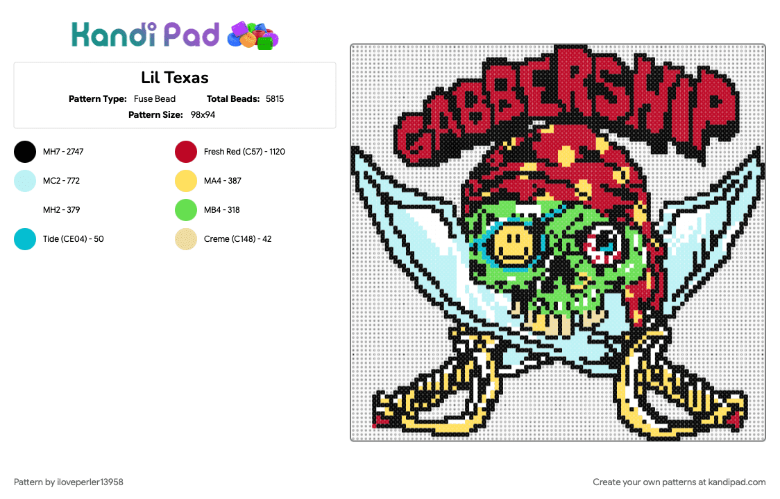Lil Texas - Fuse Bead Pattern by iloveperler13958 on Kandi Pad - black, light blue, red