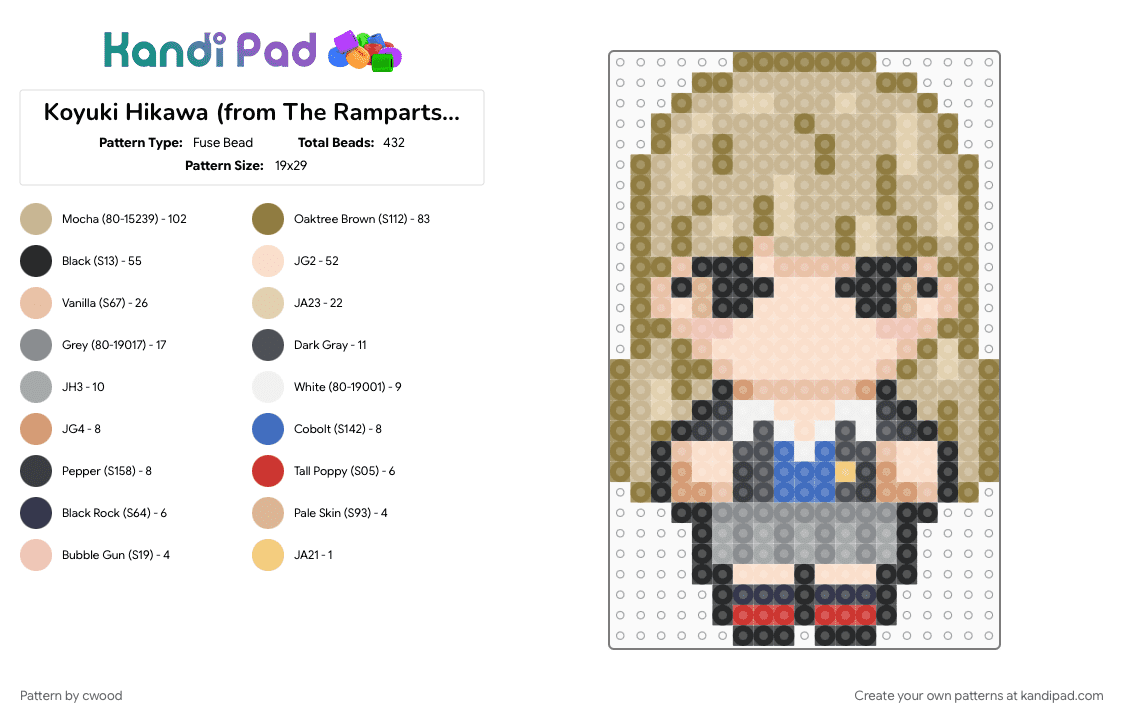 Koyuki Hikawa (from The Ramparts of Ice) - Fuse Bead Pattern by cwood on Kandi Pad - anime, beige, character, chibi, gold, koyuki, koyukihikawa, rampartsofice