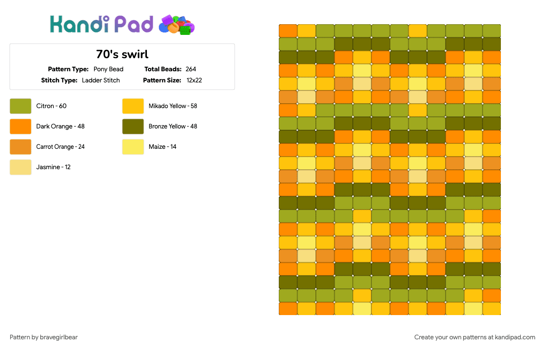 70\'s swirl - Pony Bead Pattern by bravegirlbear on Kandi Pad - orange, yellow