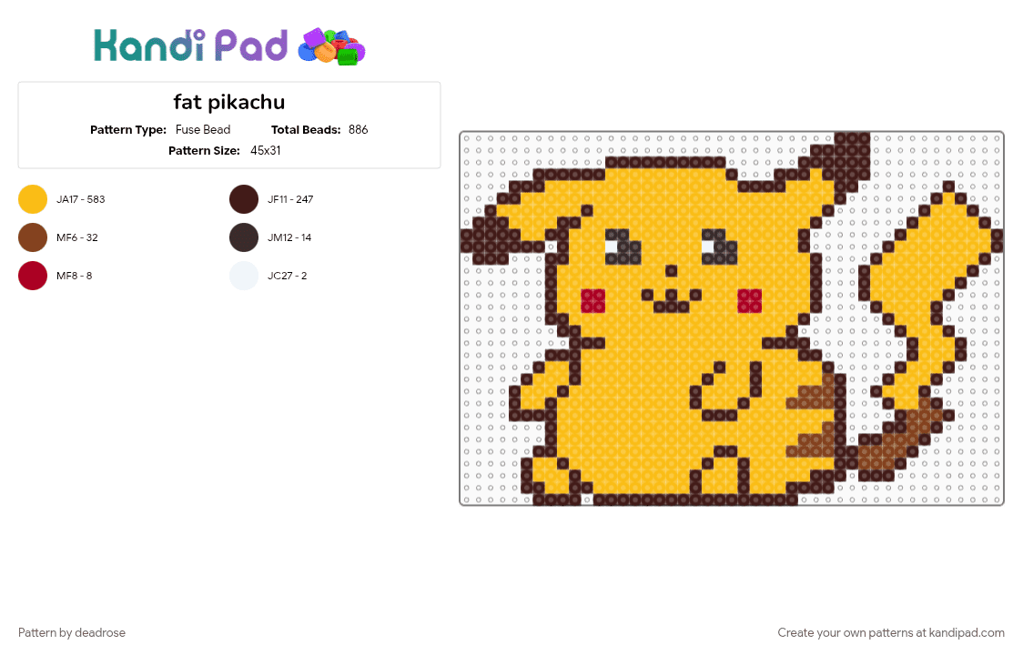 fat pikachu - Fuse Bead Pattern by deadrose on Kandi Pad - brown, yellow