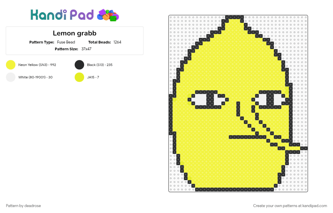 Lemon grabb - Fuse Bead Pattern by deadrose on Kandi Pad - yellow