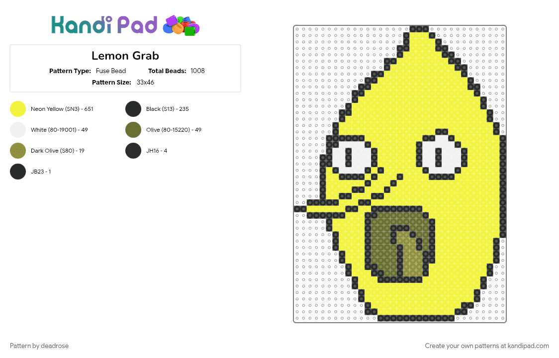Lemon Grab - Fuse Bead Pattern by deadrose on Kandi Pad - yellow