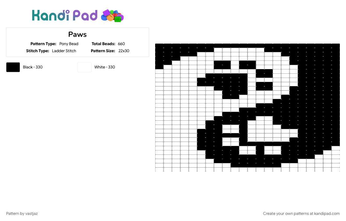Paws - Pony Bead Pattern by vastjaz on Kandi Pad - black, white