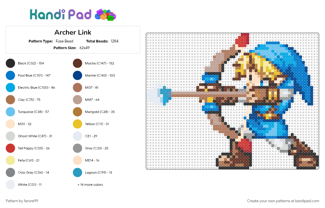 Archer Link - Fuse Bead Pattern by farore99 on Kandi Pad - blue, colorful, legend of zelda, light blue, nintendo, tan, video game