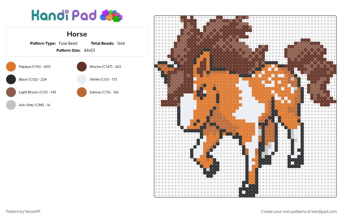 Horse - Fuse Bead Pattern by farore99 on Kandi Pad - brown, orange, tan