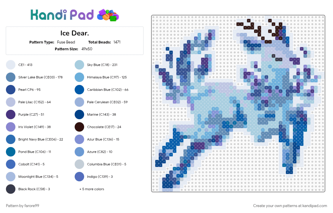 Ice Dear. - Fuse Bead Pattern by farore99 on Kandi Pad - animal, blue, dear, ice, light blue