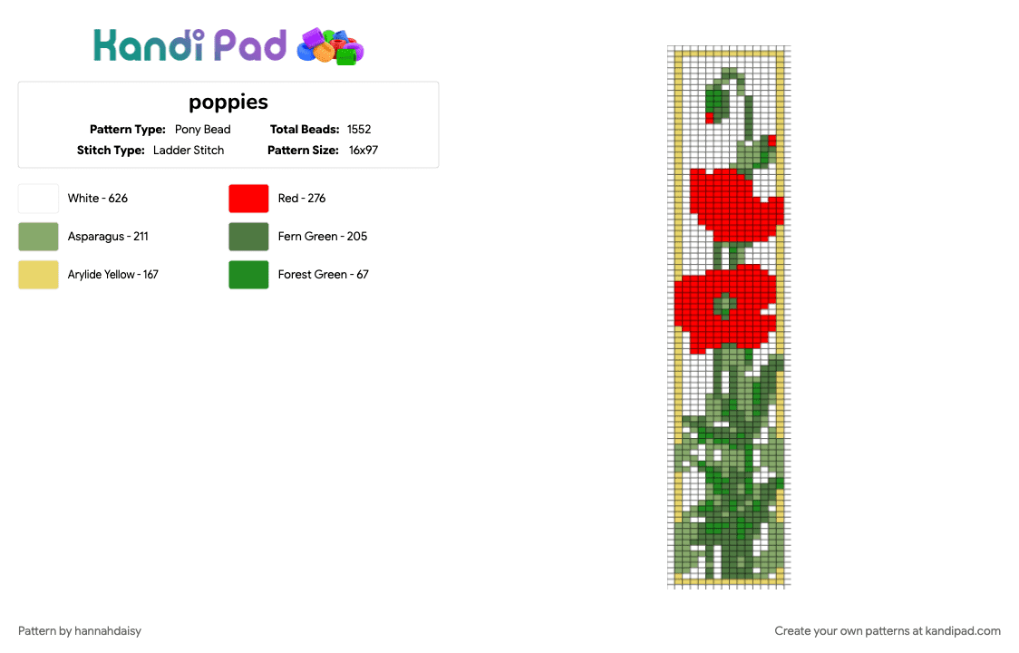 poppies - Pony Bead Pattern by hannahdaisy on Kandi Pad - green