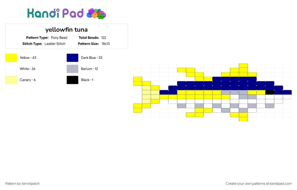 yellowfin tuna - Pony Bead Pattern by tarrotpatch on Kandi Pad - animal, fish, marine animal, ocean, purple, tuna, yellow