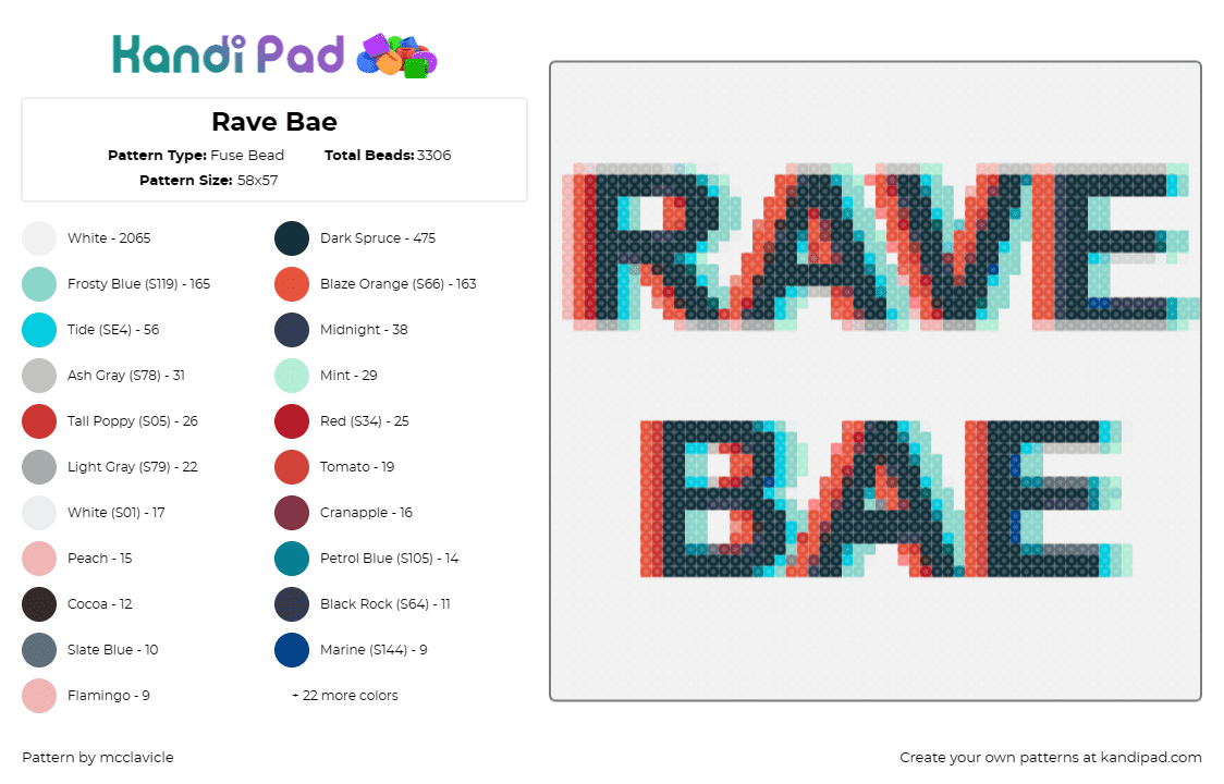 Rave Bae - Fuse Bead Pattern by mcclavicle on Kandi Pad - rave bae,sign,text,bold,3d,trippy,black