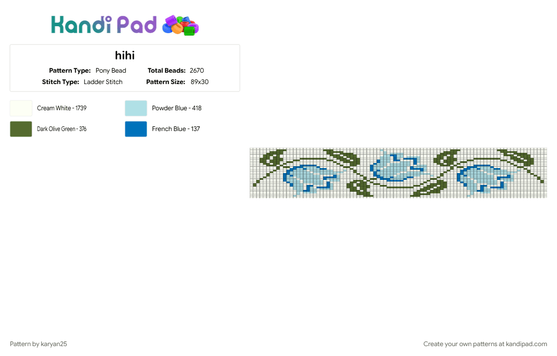 hihi - Pony Bead Pattern by karyan25 on Kandi Pad - gold, light blue, white