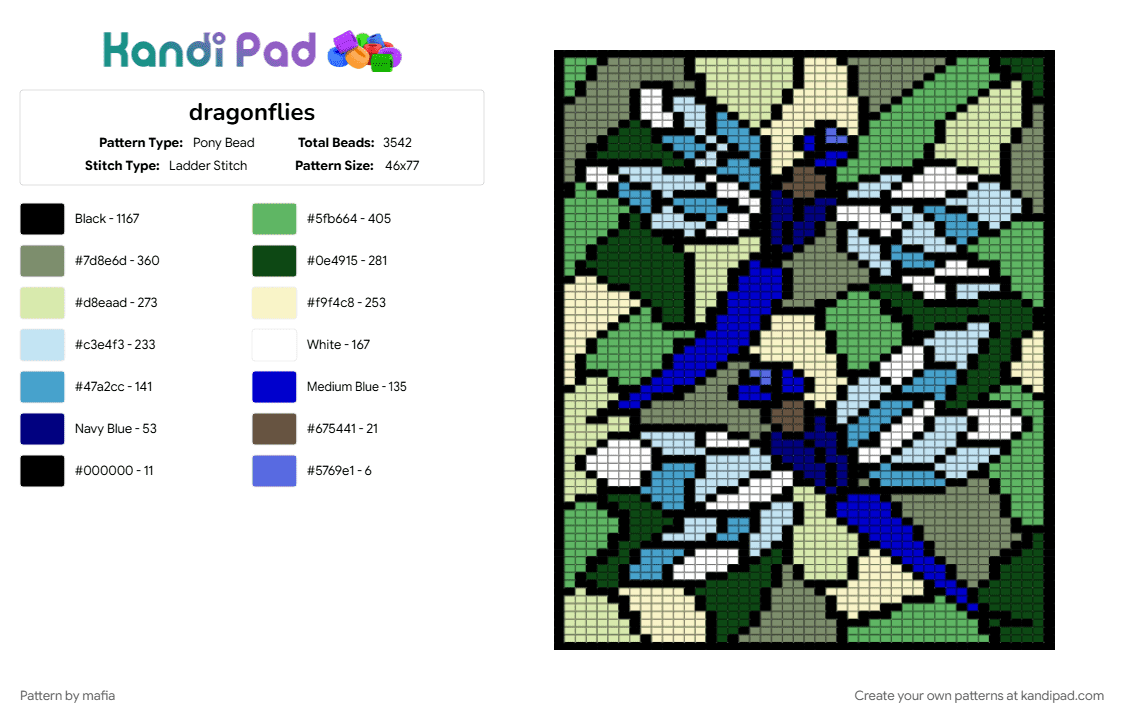 dragonflies - Pony Bead Pattern by mafia on Kandi Pad - black, colorful, gray, green, tapestry, yellow