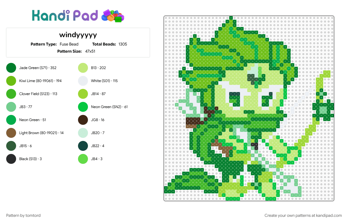 windyyyyy - Fuse Bead Pattern by tomtord on Kandi Pad - beautifulmaxxing, cookie run kingdom, green, wind archer cookie, yellow
