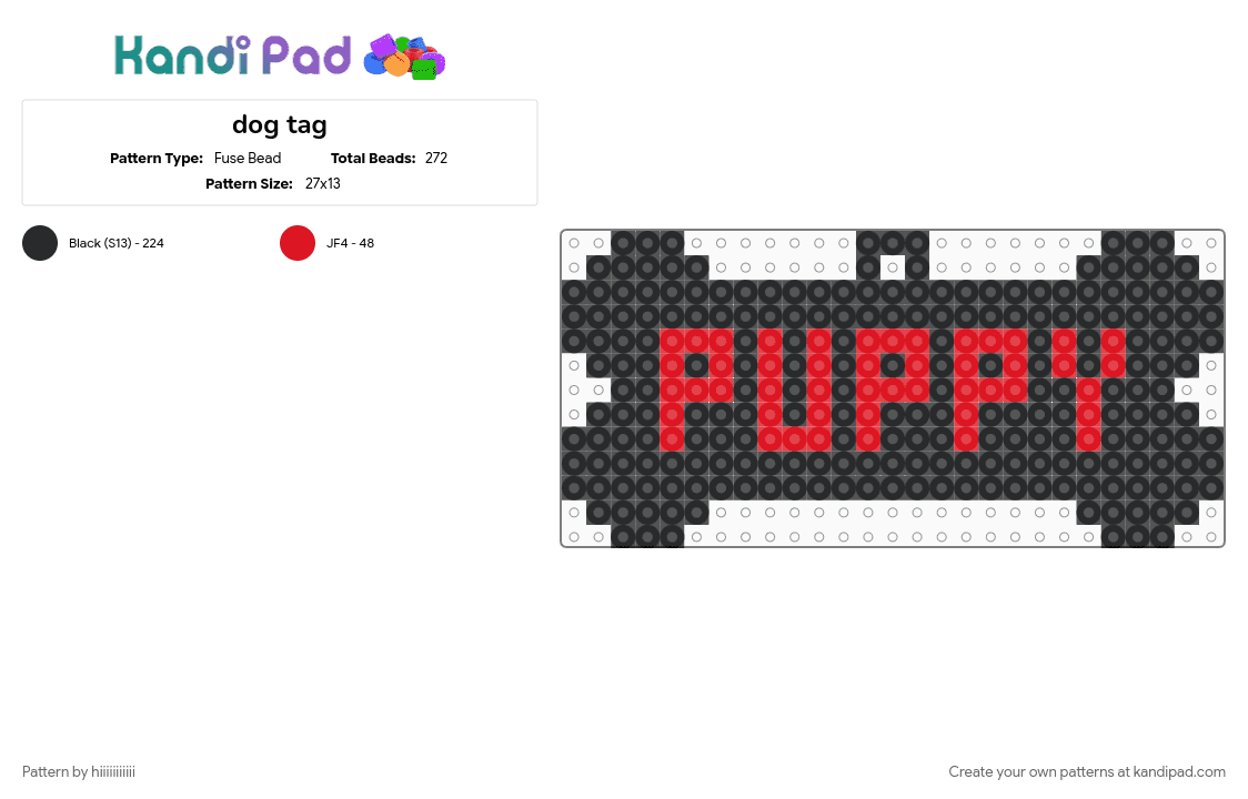 dog tag - Fuse Bead Pattern by hiiiiiiiiiii on Kandi Pad - black