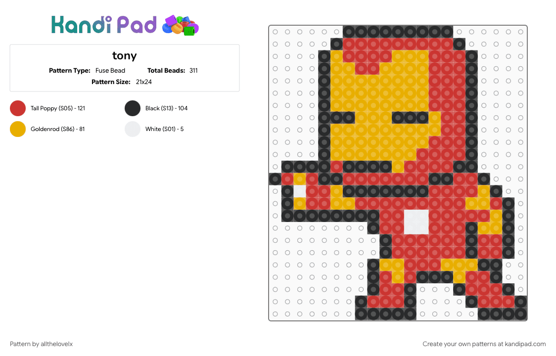 tony - Fuse Bead Pattern by allthelovelx on Kandi Pad - orange, red
