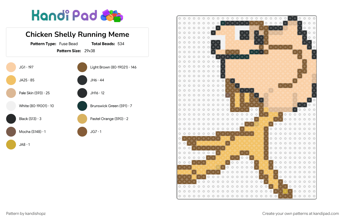 Chicken Shelly Running Meme - Fuse Bead Pattern by kandishopz on Kandi Pad - beige, chicken shelly, shelly dandys world, shelly fossilian, shelly the ammonite, tan