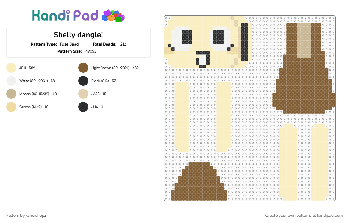 Shelly dangle! - Fuse Bead Pattern by kandishopz on Kandi Pad - beige, dandys world shelly, shelly charm, shelly dandys world, shelly dangle keychain, shelly doll, shelly fossilian, shelly fossilian dandys world, shelly the ammonite, tan