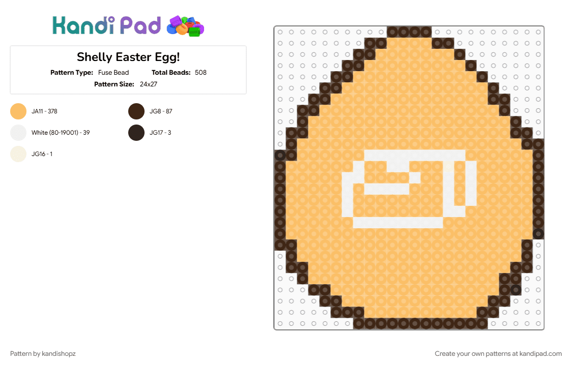 Shelly Easter Egg! - Fuse Bead Pattern by kandishopz on Kandi Pad - orange, shelly dandys world, shelly fossilian, shelly fossilian dandys world, shelly the ammonite