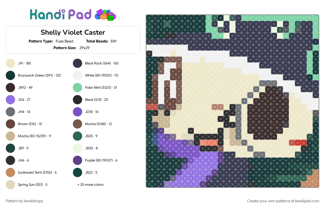 Shelly Violet Caster - Fuse Bead Pattern by kandishopz on Kandi Pad - beige, brown, purple, shelly dandys world, shelly fossilian, shelly halloween, shelly the ammonite