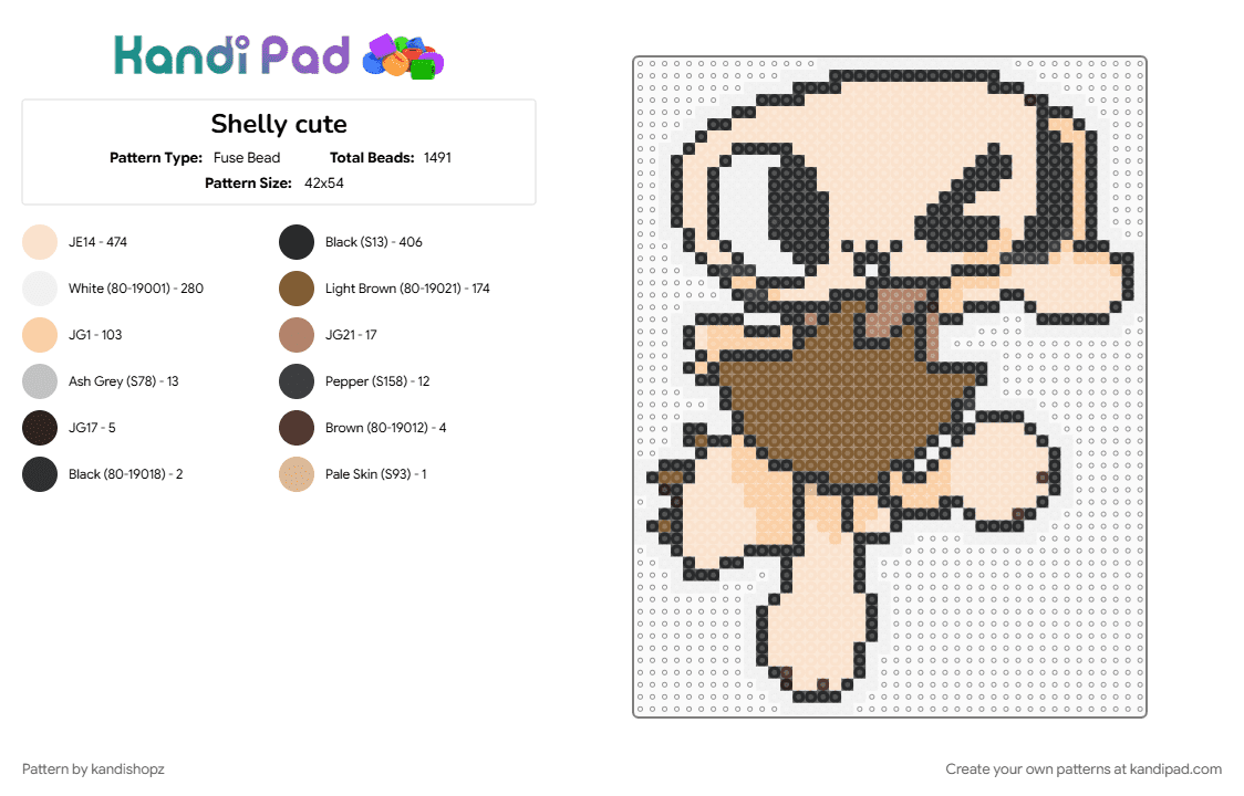 Shelly cute - Fuse Bead Pattern by kandishopz on Kandi Pad - beige, dandys world, shelly, shelly the ammonite