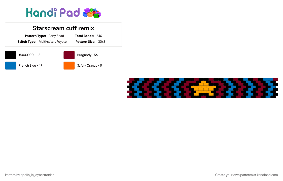 Starscream cuff remix - Pony Bead Pattern by apollo_is_cybertronian on Kandi Pad - blue, brown