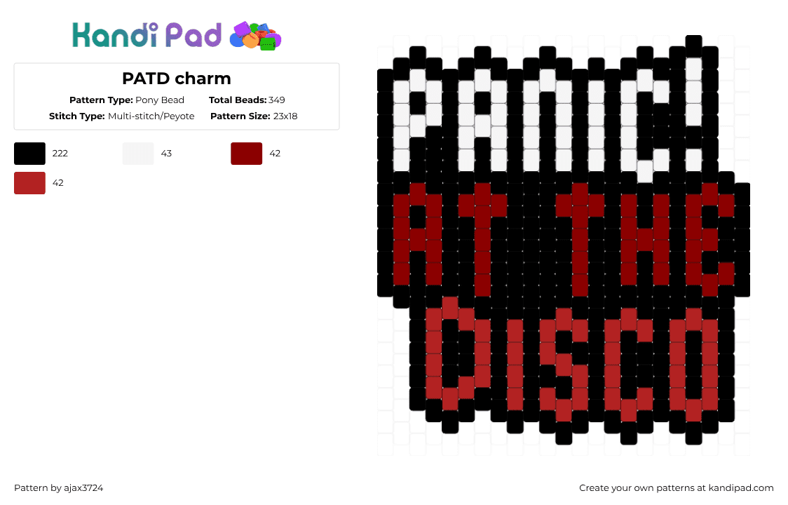 PATD charm - Pony Bead Pattern by ajax_3724 on Kandi Pad - black,white,red