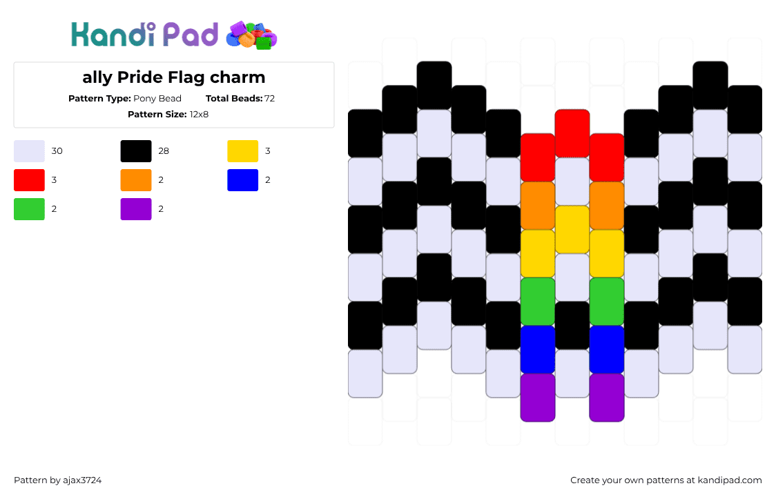 ally Pride Flag charm - Pony Bead Pattern by ajax_3724 on Kandi Pad - white,yellow,purple,red