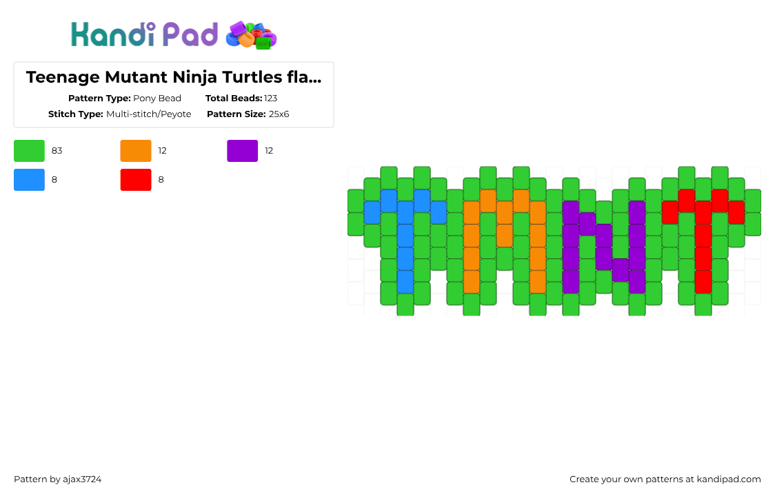 Teenage Mutant Ninja Turtles flat charm - Pony Bead Pattern by ajax_3724 on Kandi Pad - green